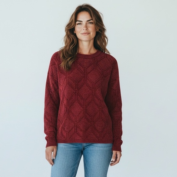 Original Weatherproof Vintage Sweaters - Weatherproof Vintage Chenille Diamond Knit‎ Sweater – Red – Size L – NWT